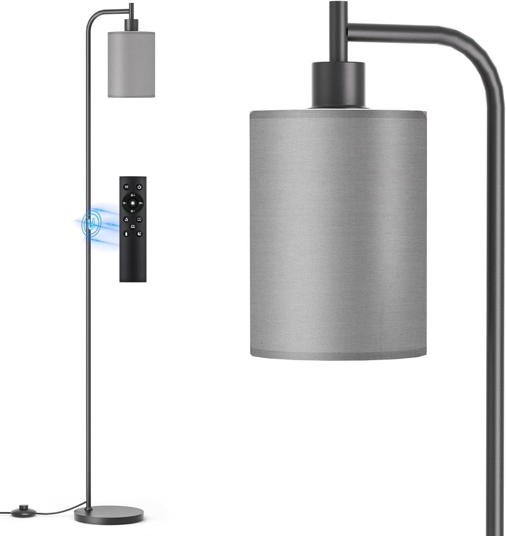 SIBRILLE Floor Lamp with Linen Shade, Dimmable Tall Standing Lamp with Remote Control & 3 Color Temperatures, Modern Floor Lamps for Living Room Bedroom Office Corner, 9W LED Bulb Included (Gray)