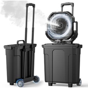 Ausic Outdoor Misting Fan for Outside, 5 Gal 12" Pro Portable Mister Fan with Water Box, 30000mAh Rechargeable Cooling Fan with Adapter, LED Light, Patio/Sports/Camping Essentials - Telescopic Handle