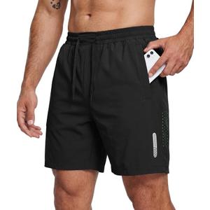 PRIVIMIX Mens Quick Dry 7 Inch Gym Shorts with Zipper Pockets Stretch Athletic Shorts for Running Workout Black XL (XL)