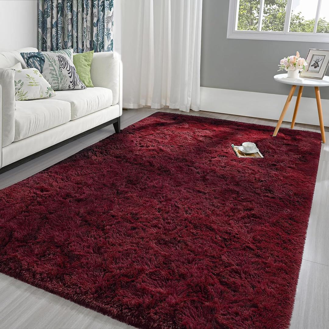 Pettop Fluffy Burgundy Rug for Bedroom Living Room, 4x6 Feet Super Soft Shaggy Plush Fuzzy Rugs for Girls Kids Boys, Non-Slip and Washable Rug for Nursery Classroom, Carpet for Rooms Decor
