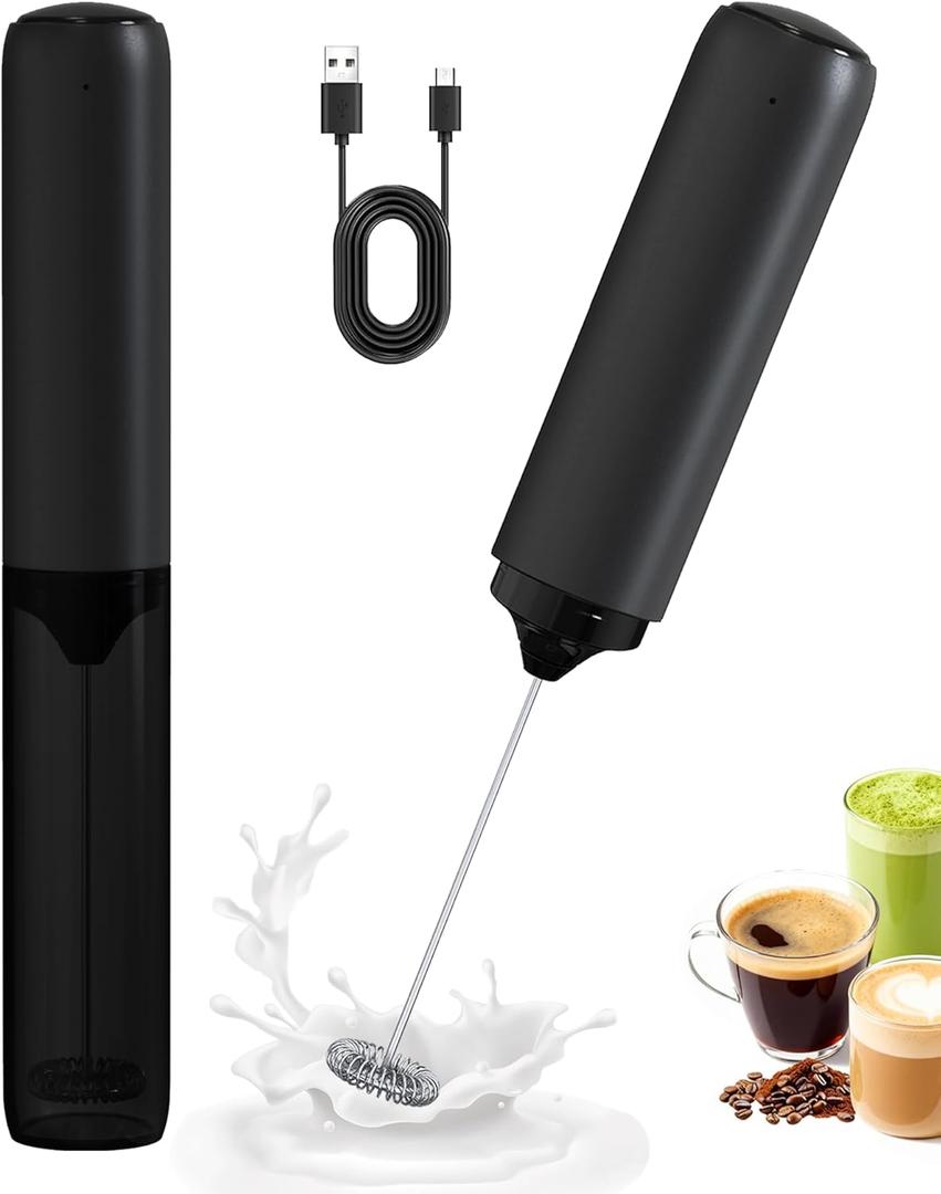 Rechargeable Milk Frother with Cover, Easy to Carry Drink Mixer Handheld, Electric Frother Wand for Coffee, Latte, Cappuccino, Frappe Drink, Hot Chocolate