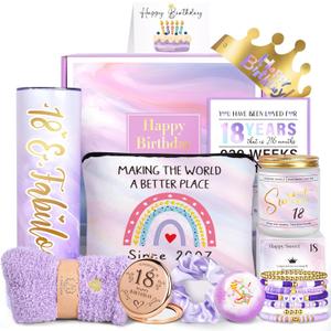 18th Birthday Gifts for Girls, Gifts for 18 Year Old Birthday Girl, 11PCS Unique 18th Birthday Gifts Ideas for Her, Daughter, 18 Fabulous Gifts, 18th Birthday Decorations for Girls, 18th Purple Gifts
