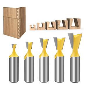 5Pcs Dovetail Router Bit Set 1/2 Inch Shank Half-Blind & Through Dovetail Bits Wood Joints Cutter Tool for Making Boxes Drawers Chests For Engraving Router planning Head Wood Cutter