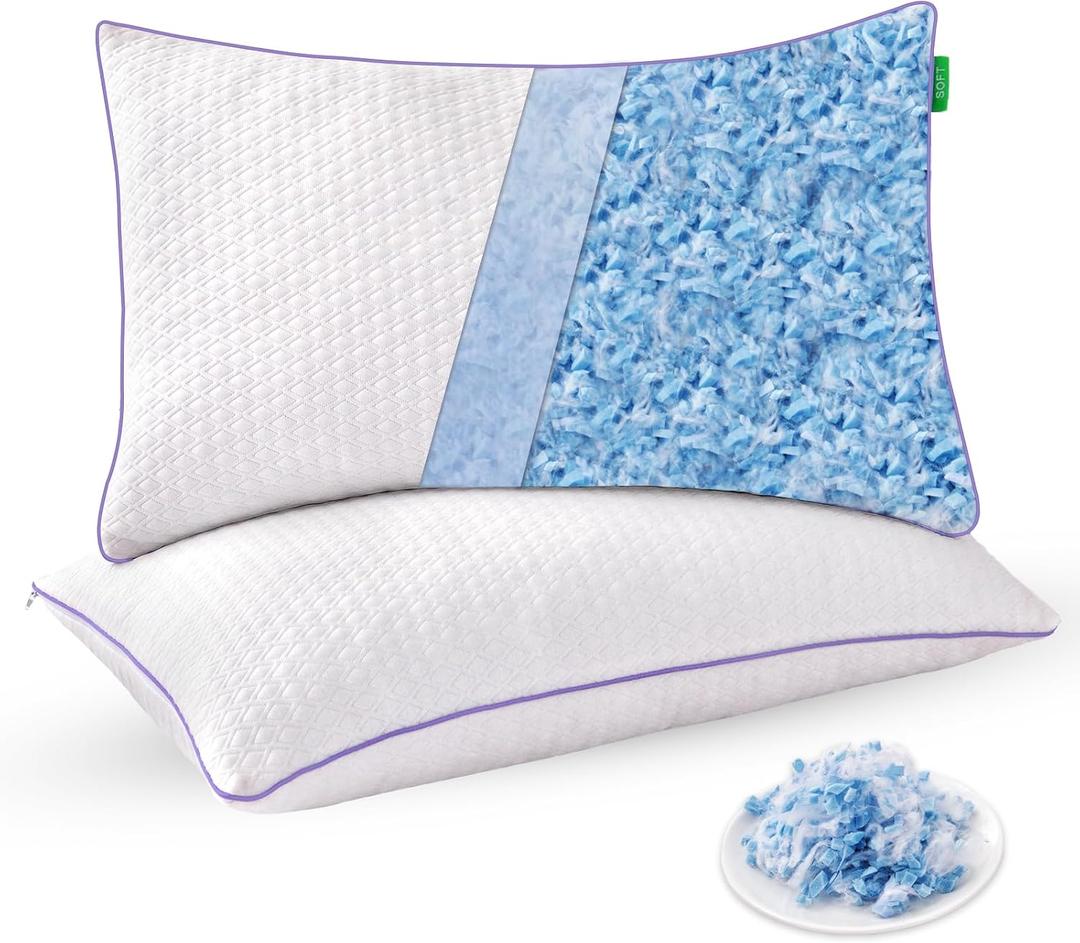 Favorland Cooling Bed Pillows Queen Size Set of 2 - Shredded Memory Foam Pillows for Sleeping 2 Pack - Gel Pillow Adjustable Firm Pillow Soft Pillows for Side Back Stomach Sleepers