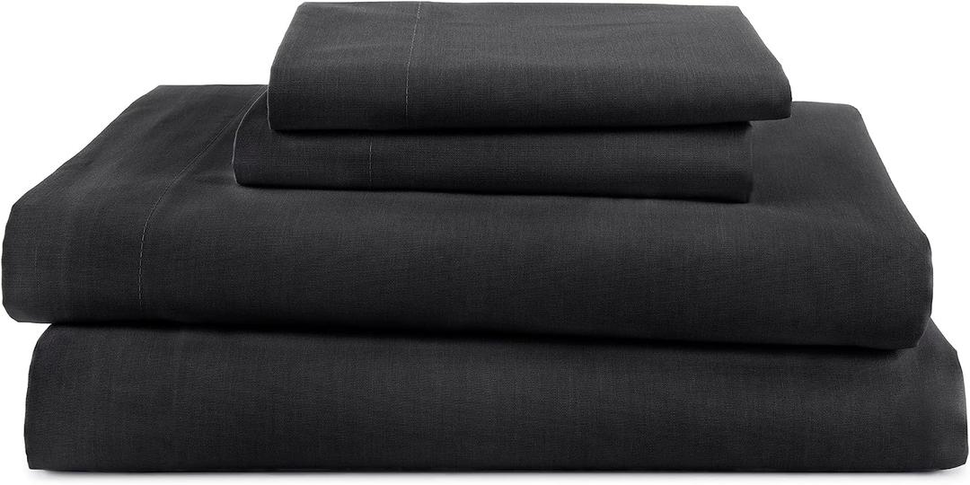 3 Piece Twin Sheets Set | Twin Bed Sheets Set Light Weight, Soft Breathable Sheets | Brushed Cotton Rich Blend | Secure-Fit, Wrinkle Resistant, Durable, Easy Care Bed Sheets | Comfy Sheets | Black