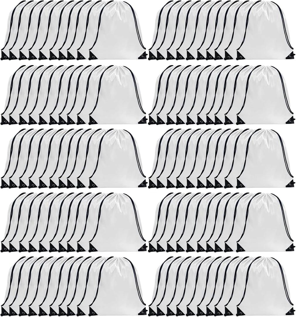 GoodtoU Drawstring Backpack Bulk, 100 Pcs Draw String Bags Cinch Bag Gym Sackpack Drawstring Bags for Women Men, White