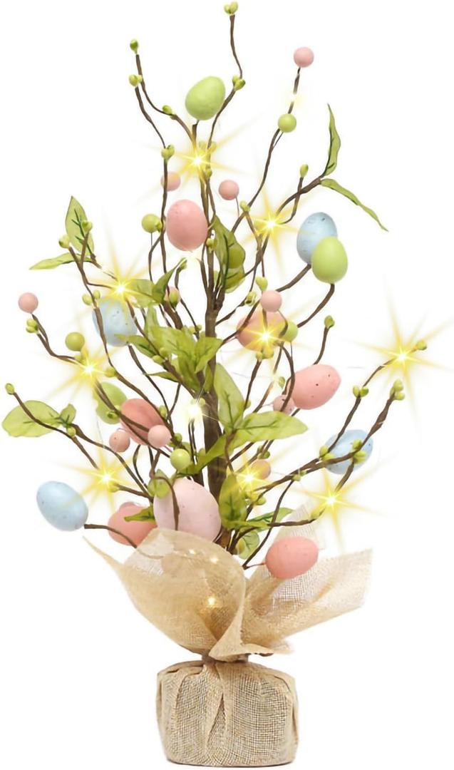 Easter Egg Tree Easter Decorations 18 Inch Lighted Egg Tree Centerpiece Table Decor Gifts and LED Light, for Home Party Wedding Holiday Spring Summer Decoration (A) (A)