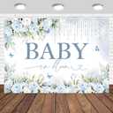 Baby in Bloom Backdrop 7x5ft Sky Blue Flowers Baby Shower Party Decorations Baby Girl's Floral Nature Theme Photography Background