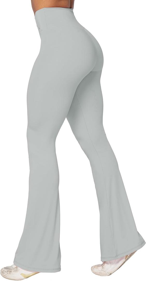 Sunzel Flare Leggings, Crossover Yoga Pants with Tummy Control, High-Waisted and Wide Leg (Large, Silver Grey)