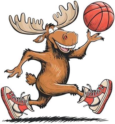 Family Vibrant Cartoon Wall Decal Decoration Basketball Moose Playing Fun Character Kids Holiday Gift Lasts Years and Easily Removable - Size: 30 in(W) x 30 in(H)
