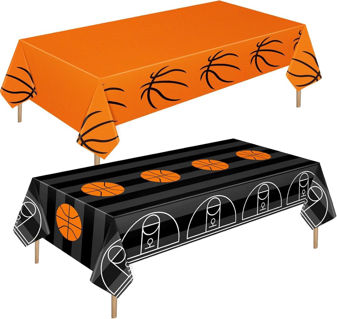 Mixweer 2 Pcs Basketball Plastic Tablecloth 54 x 108 Inch Basketball Party Disposable Table Cover Sport Pattern Party Supplies Plastic Sport Theme Table Cover Rectangle Grass Decoration