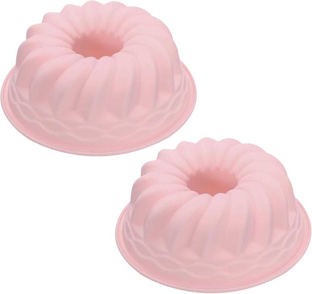 Uxcell 2pcs Silicone Cake Pan, 6 Inch Non-Stick Fluted Tube Pan Flower Shape Silicone Baking Molds for Cake, Muffins, Cheese Cake, Pink