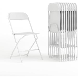 Flash Furniture Hercules Set of 10 Indoor/Outdoor Heavy-Duty Plastic Folding Chairs, Foldable Commercial Stacking Chairs with 650-lb. Static Weight Capacity, White