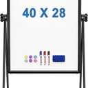 Portable White Board Easel, 40 x 28 inches Dry Erase Board with Stand, Height Adjustable Magnetic Double Sided, Flip Chart Easel for Classroo, Presentation, Painting, Black