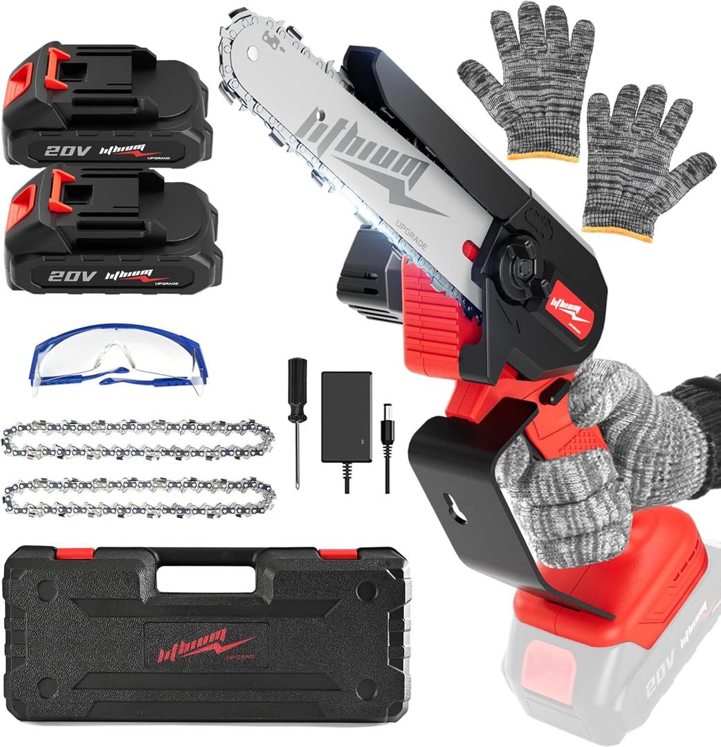 Mini Chainsaw Cordless, 6 Inch Portable Electric Chainsaw, One-Hand Handheld Small Chain Saw for Cutting Wood Trimming and Woodworking- Mini Chain Saw Battery Powered with 2 Batteries