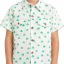 Boys Short Sleeve Button Down Shirt Casual Woven Summer Boys Dress Shirts with Two Pockets for Kids 5-12 Years (White)