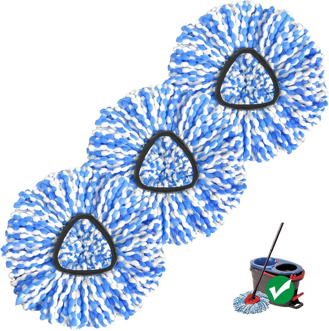 Mop Heads Replacements, 3 Pack Spin Mop Replacement Head for Rinseclean 2-Tank System, Deep Cleaning, Microfiber & Machine Washable