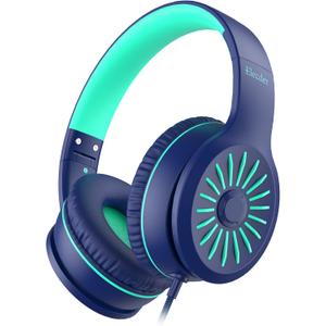 ELECDER i45 On-Ear Headphones with Microphone - Foldable Stereo Bass, Portable Wired Headphones with No-Tangle 1.5M Cord, 3.5MM Jack for School/Kids/Teens/Smartphones/Travel/Tablet - Blue