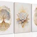 tgguytiy Tree of Life Canvas Wall Art Set of 3 Lotus Zen Painting Picture Wall Decor Abstract Yin Yang Fall Art Poster Print Artwork for Living Room Yoga Room Hotel Bedroom Home Decor16x24in Framed (24Lx16W)