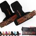 Frelaxy Lifting Wrist Straps Women and Men, Weight Lifting Grips with Cushion Wrist Loop, Double Layer Leather and Storage Pouch, Gym Workout Straps for Deadlift and Powerlifting (Black/Leopard)