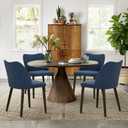 COLAMY Upholstered Dining Chairs Set of 4, Modern PU Leather Dining Room Kitchen Side Chair with Padded Seat and Wood Legs Restaurant/Cafe, Blue (Set of 4, Blue)