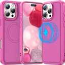 Meifigno Magnetic Case Designed for iPhone 16 Pro Max, [Luxury PU Leather] [Compatible with Magsafe] [Metal Button] Protective Phone Case Compatible with iPhone 16 Pro Max (2024) 6.9", Hot Pink