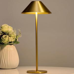 Bojim Gold Cordless Table Lamp, Rechargeable Touch Lamps with 3 Color Dimming, Wireless Battery Operated Lamp for Bedroom/Living Room (14 Inch - Regular)