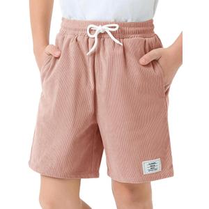 Haloumoning Boys Corduroy Shorts Kids Casual Elastic Waist Drawstring Summer Shorts with Pockets, (Pink), 150