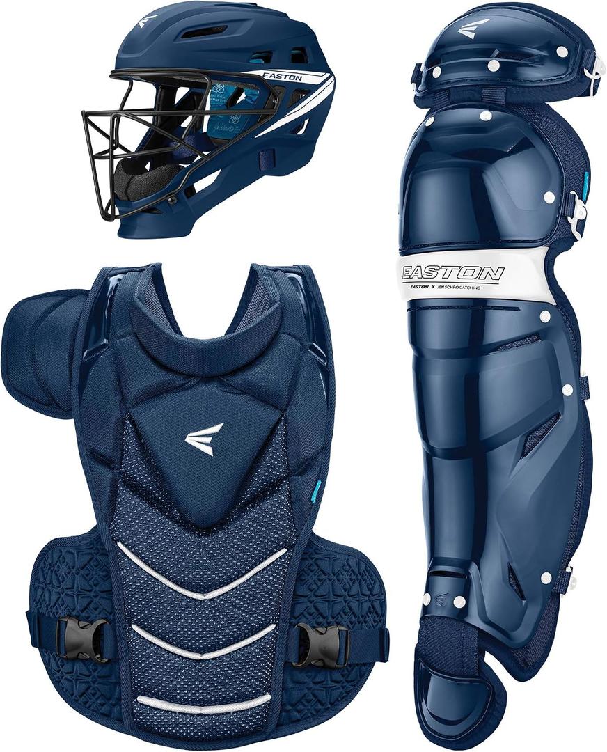 Easton | JEN SCHRO The Very Best Fastpitch Softball Catcher's Equipment | Box Set | NOCSAE Certified | Small, Navy