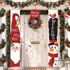 Sumind 3 Pieces Christmas Porch Sign Decorations, Merry Christmas Door Sign Welcome Xmas Santa Claus Snowman Door Banner Hanging for Home Wall Holiday Party Indoor Outdoor Decor