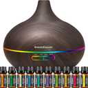 InnoGear Aromatherapy Diffuser & 10 Essential Oils Set, 400ml Diffuser Ultrasonic Diffuser Cool Mist Humidifier with 4 Timers 7 Colors Light Waterless Auto Off for Large Room Office, Dark Wood Grain