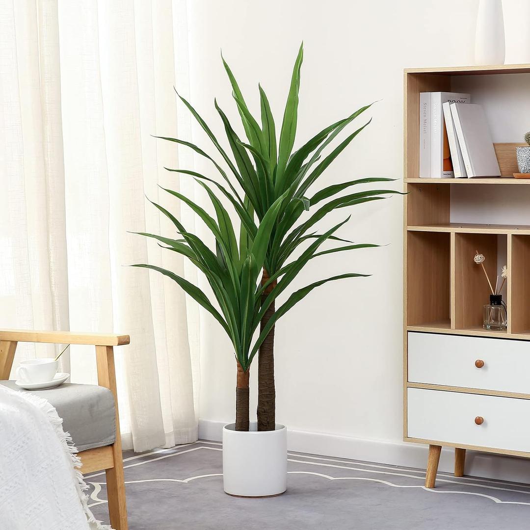 Dracaena Indoor Plant 4ft Tall Faux Plants Indoor Large Fake Plants Potted Yucca Tree Tropical Floor Plant Artificial Silk Palm Trees for Home Office Decor Housewarming Gift