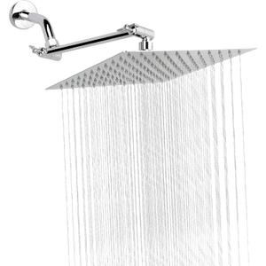 NearMoon Rain Shower Head with 11 Adjustable Extension Arm, Large Stainless Steel High Flow Rainfall Square Head, Bath Shower Waterfall Full Body Coverage (10 Inch, Chrome) (10 Inch, Chrome)