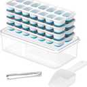 ChefAide Ice Cube Tray with Lid and Bin,4 Packs 56 Cubes Silicone Plastic Ice Cube Trays for Freezer, Stackable Ice Tray with Container, Ice Scoop,Ice Tong for Drinks, Coffee and Cocktails Blue