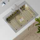26" x 14" Large Gold Kitchen Sink Grid and Sink Protector, Stainless Steel Sink Rack for Bottom of Kitchen Sink,Centered Drain with Corner Radius, Stainless Steel