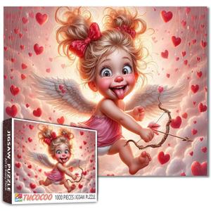 1000 Piece Cute Cupid Jigsaw Puzzles for Adults and Beginner Playful Little Girl Angel Puzzles Challenging Family Activity Games DIY Floating Love Heart Puzzle for Home Decor Gifts 19.7 x 27.6 in
