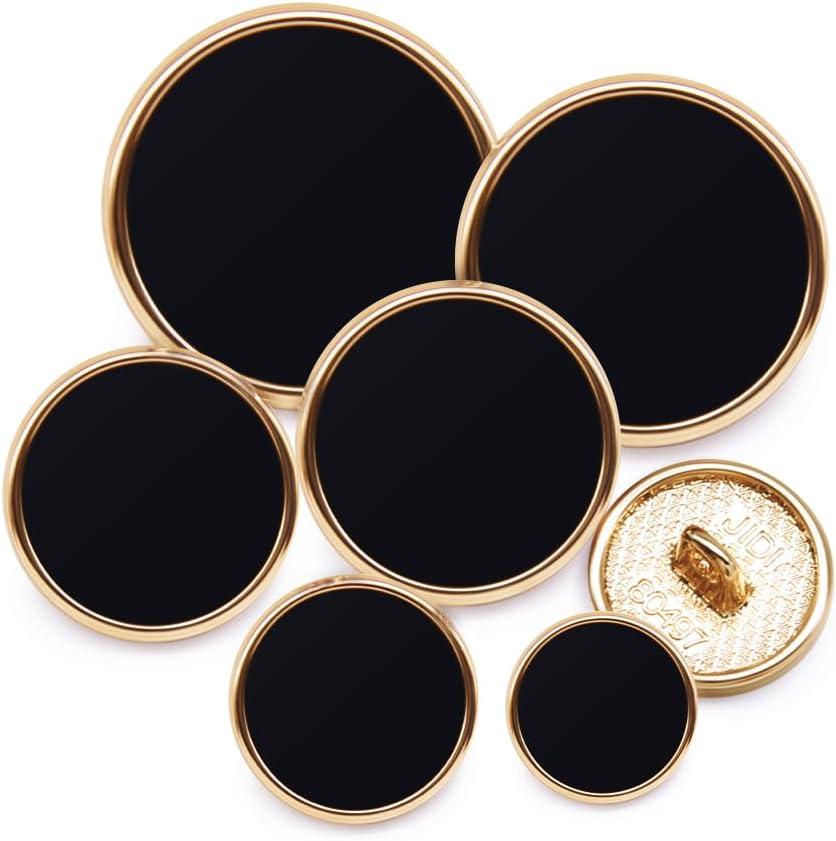 SEMINI 36 Pieces Mixed 6 Sizes Metal Button Alloy Shank Button Round Shaped Sewing Button for Women Men Suit Woolen Coat Shirt Trousers Sewing Crafts (Style169 Gold Black)