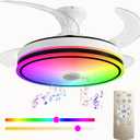 42'' Retractable Ceiling Fan with Lights, Smart Ceiling Fan Light with Bluetooth Speaker, App Control for Dimming & RGB Color Change Reversible Bedroom Living Room