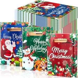 Cholemy 120 Pcs Christmas Merchandise Bags Bulk Christmas Plastic Bags 8'' x 10'' Xmas Favor Gift Bag Xmas Party Favor Bag with Handle for Shopping Holiday Boutique Treat(Cartoon)