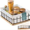 Metal Baskets for Organizing - Toiletries Black Metal Basket with Liner, Wooden Decorative Baskets for Home Decors, Bathroom Decor & Kitchen Decor, Bin Wire Basket Storage (X-Large)