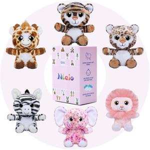 7inch Stuffed Animals Forest Plush Toys, 6 Pieces Super Soft Jungle Animal Stuffed Toys Lion/Giraffe/Elephant/Tiger/Zebra/Leopard Safari Plush Animals for Babies Kids Toys Party Decorations