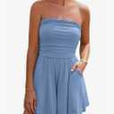 BTFBM Summer Womens Romper 2025 Strapless Tube Top Beach Vacation Clothes Ruffle Boho Loose Shorts Jumpsuits Pockets, Medium