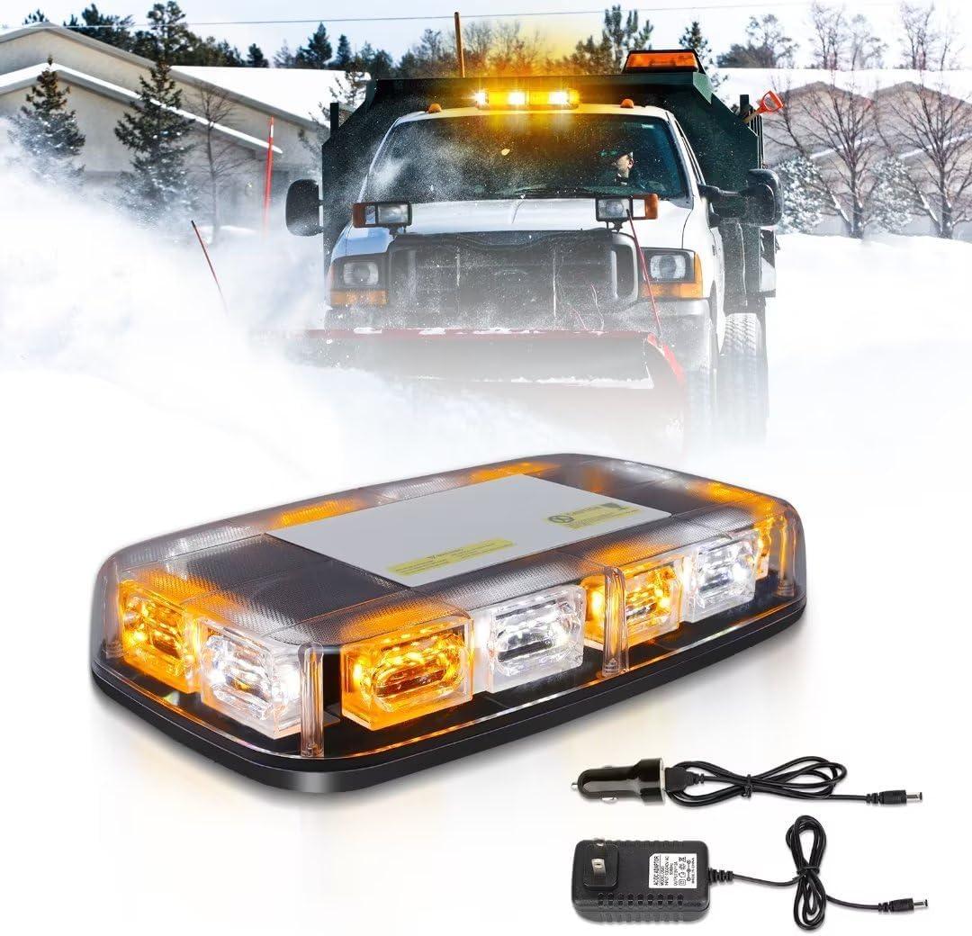 Beacon Strobe Light Wireless Rechargeable, 17 Flashing Mode, High Low Brightness, 48pcs Led, Roof Top Hazard Flash Warning Lights for Vehicles Trucks Snow Plows Postal Mail ATV UTV (White Amebr)