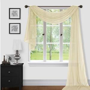 Sapphire Home Window Scarf Valance Curtains - Extra Long Sheer Valances for Windows - Voile Swag Curtains for Living Room, Kitchen, and Bedroom Decor, Weddings, Events - 37" x 216" - 1 pc - Beige