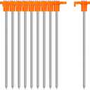 FEED GARDEN Heavy Duty Tent Stakes 7 Inch - 10 Pack Galvanized Steel Ground Anchors for Camping Tents, Canopy, Tarp - Rust Resistant Metal Pegs with High Visibility Orange Head