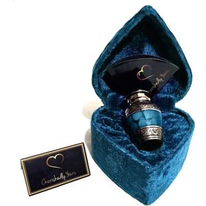 Small Keepsake Cremation Urns for Human Ashes with Velvet Heart Case and Funnel - Beautiful Peaceful Dark Blue Brass Hand Engraved Mini Memorial Urn