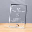 15th Anniversary Wedding Gifts for Men Women, Laser Engraved Crystal Plaque for Couples Husband Wife Him Her, 15 Year Happy Marriage Keepsake Decor for Parents Grandma Grandpa Friends