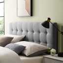 Modway Emily Tufted Button Linen Fabric Upholstered Queen Headboard in Gray