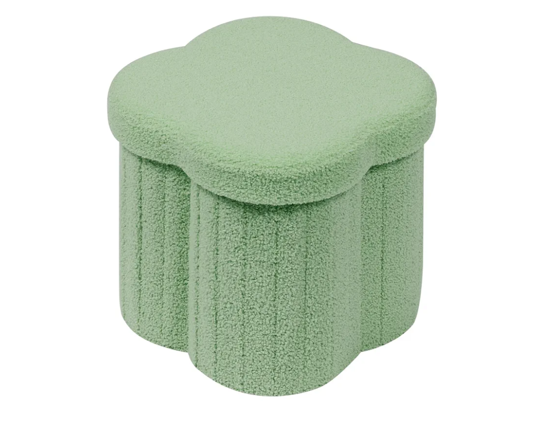 B FSOBEIIALEO Storage Ottoman Cube, Flowers Shaped Ottomans with Storage Foot Stool Footrest for Lving Room, Boucle Ottoman Seat for Dorm Room,Faux Teddy Fur, Green 12.6"x12.6"x12.6"