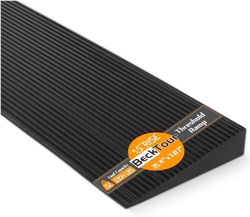 BeckTour 1.5'' Rise Threshold Ramp for Doorways, 2204 LBS Capacity Rubber Threshold Ramp, Non-Slip Driveway Curb Ramps Handicap Ramp for Wheelchair Scooter Stroller, Cuttable & Adjustable Size